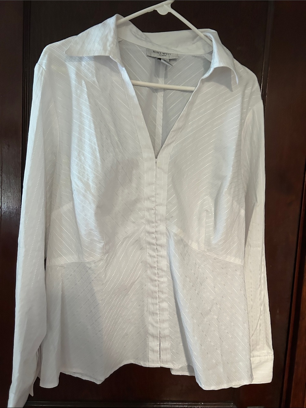 Nine West White Textured Button-Front Blouse